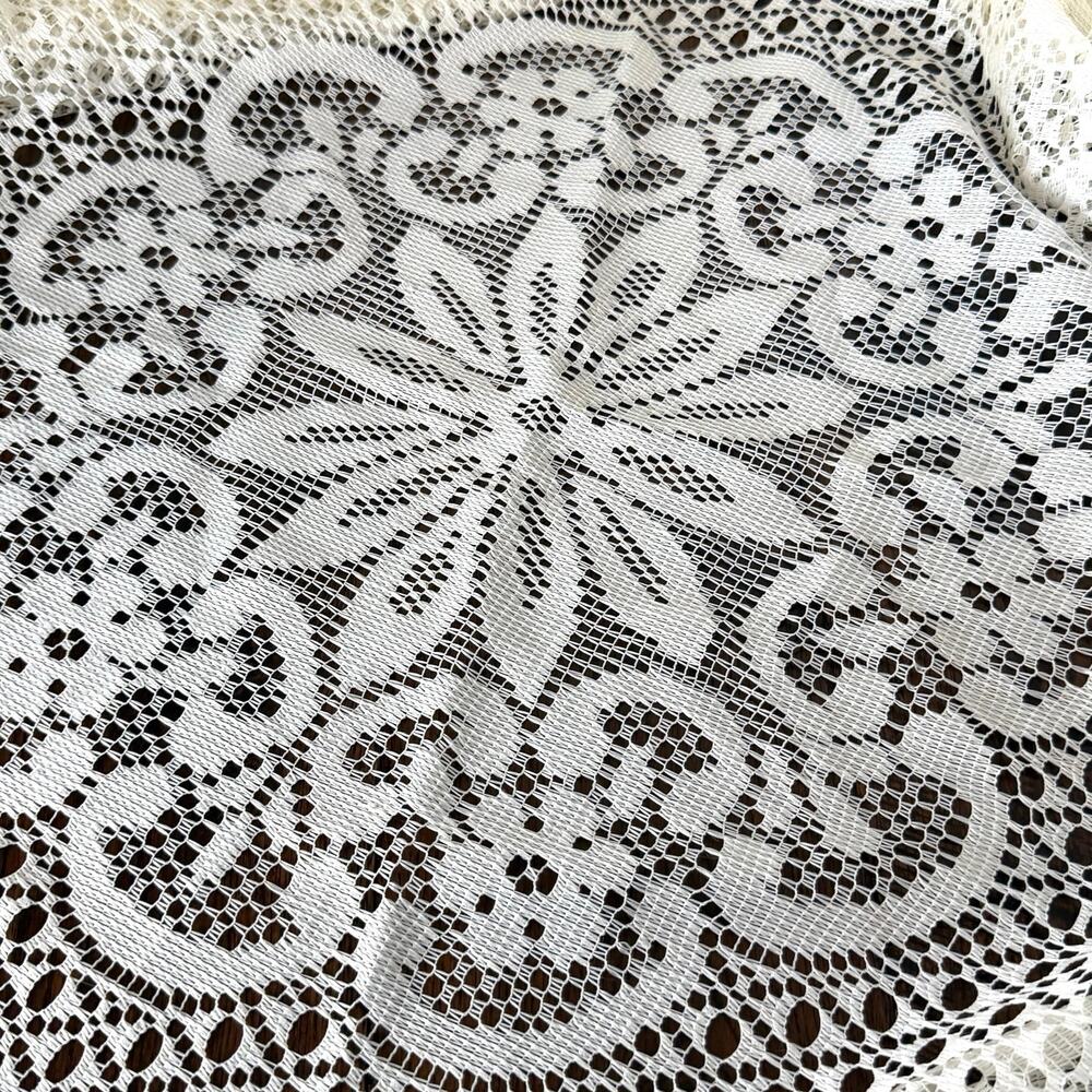 Vintage Round 62" White Tablecloth Floral & Peacock Design Cottagecore